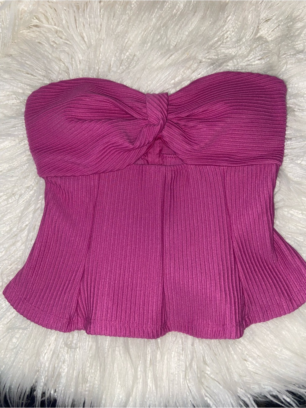 miami Ribbed Strapless Twist Tube Top - Fuchsia
